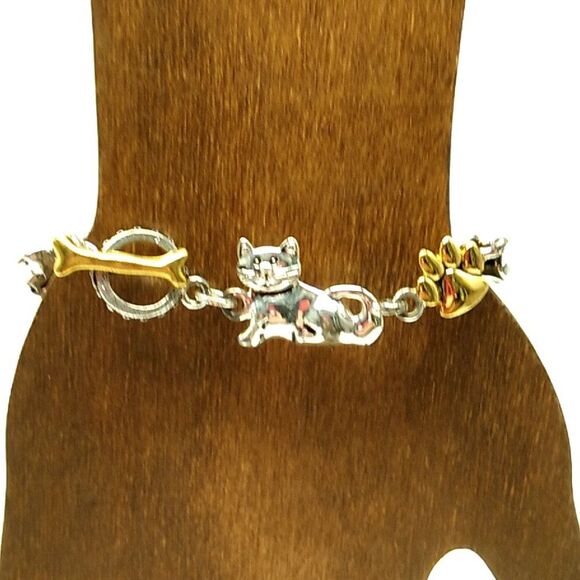 Vintage Premier Designs Gold & Silver-tone Dog Cat & Paw Bracelet - Picture 6 of 10